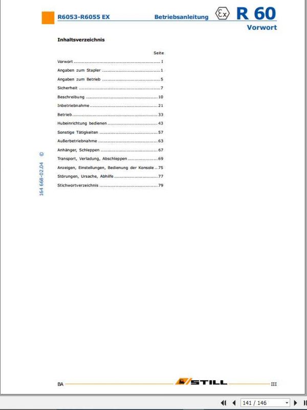 Still Electric Forklift R60 16i R60 18i R60 20i R6053 R6055 Ex User Manual DE 2