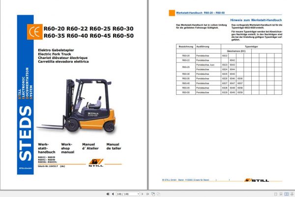 Still Electric Forklift R60 20 to R60 50 Workshop Manual DE 1
