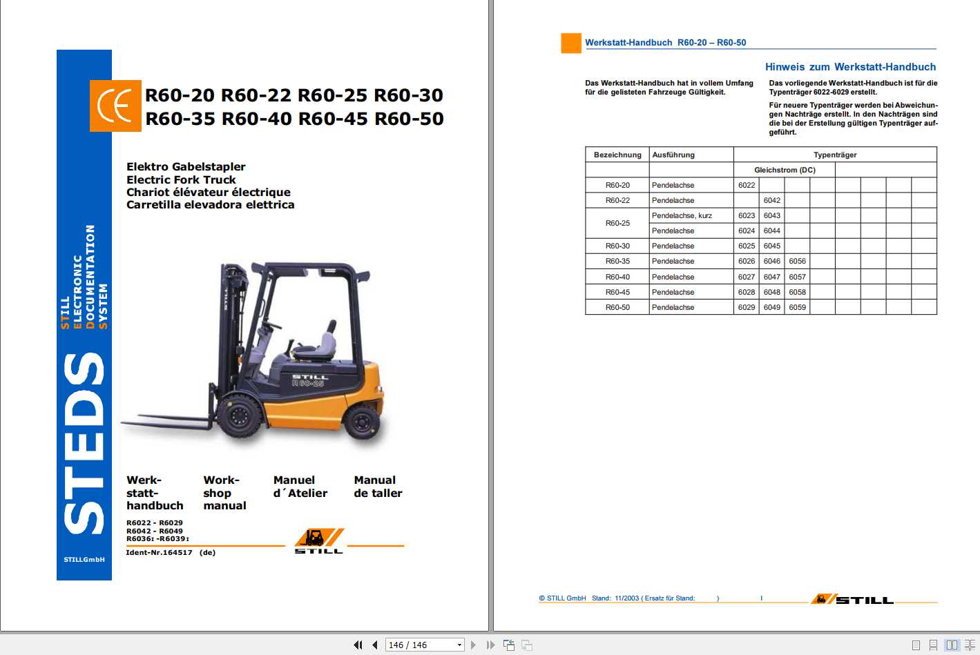 Still Electric Forklift R60 20 to R60 50 Workshop Manual DE 1