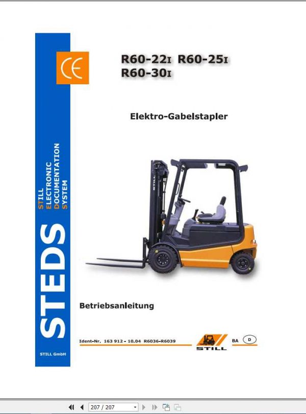 Still Electric Forklift R60 22i R60 25i R60 30i R6036 R6039 User Manual DE 1