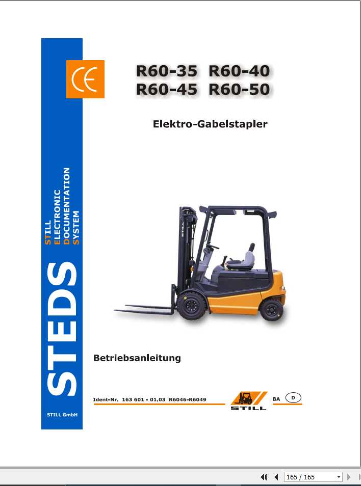 Still Electric Forklift R60 35 R60 40 R60 45 R60 50 R6046 R6049 User Manual DE 1