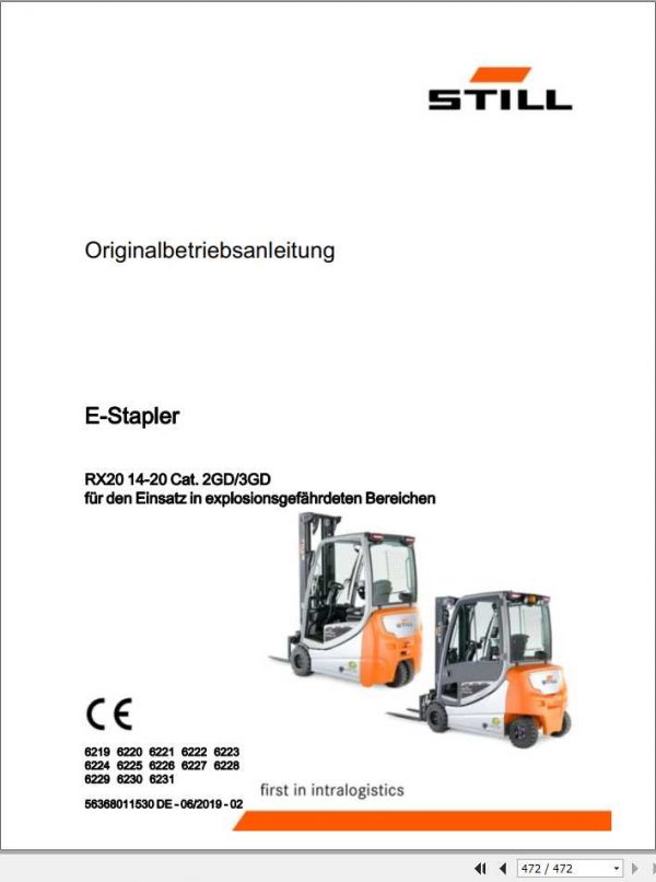Still Electric Forklift RX 20 14 20 Cat.2GD 3GD 6219 6231 User Manual DE 1