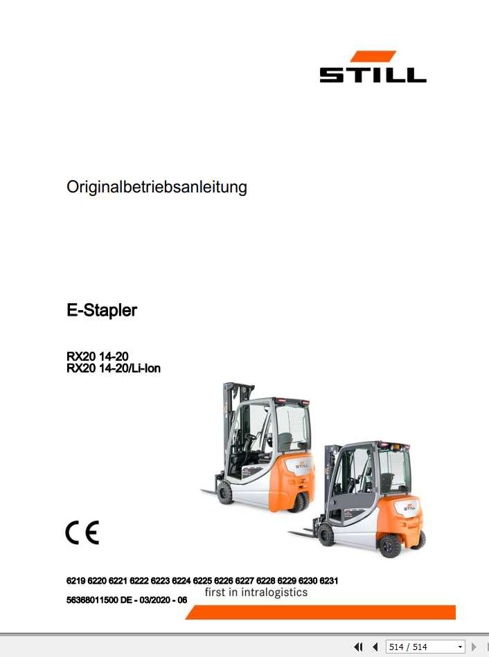 Still Electric Forklift RX 20 14 20 Li ion 6219 6231 User Manual DE 1