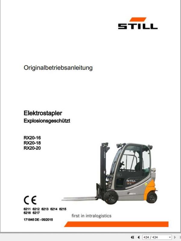 Still Electric Forklift RX20 16 18 20 Explosion Proof 6211 6217 User Manual DE 1