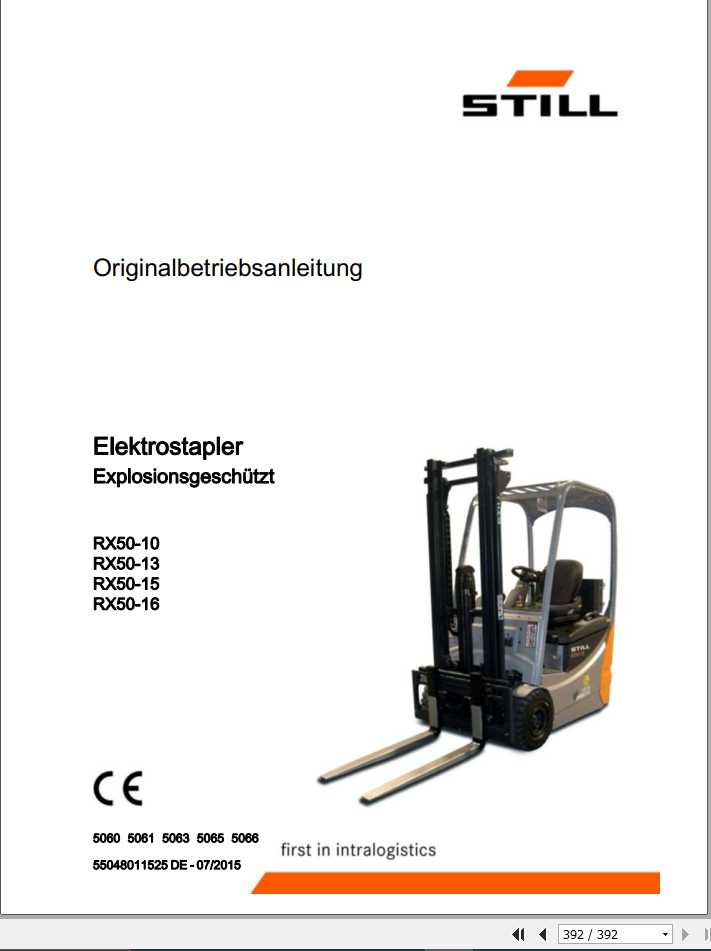 Still Electric Forklift RX50 10 13 15 16 Explosion Proof 5060 5066 User Manual DE 1