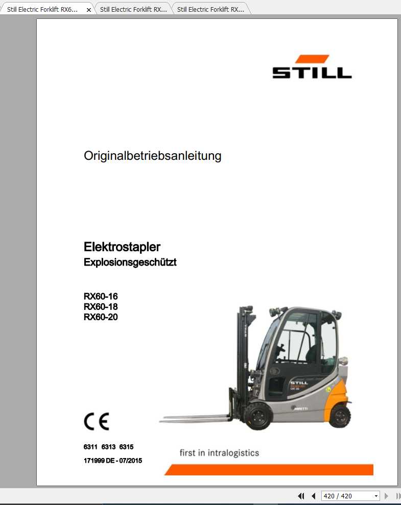 Still Electric Forklift RX60 16 RX60 18 RX60 20 6311 6313 6315 User Manual DE 1