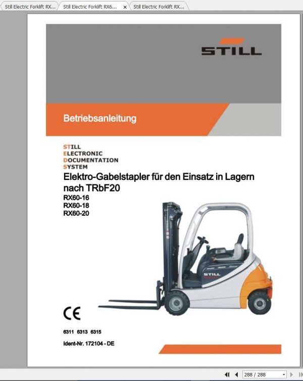 Still Electric Forklift RX60 16 RX60 18 RX60 20 6311 6313 6315 User Manual DE 2