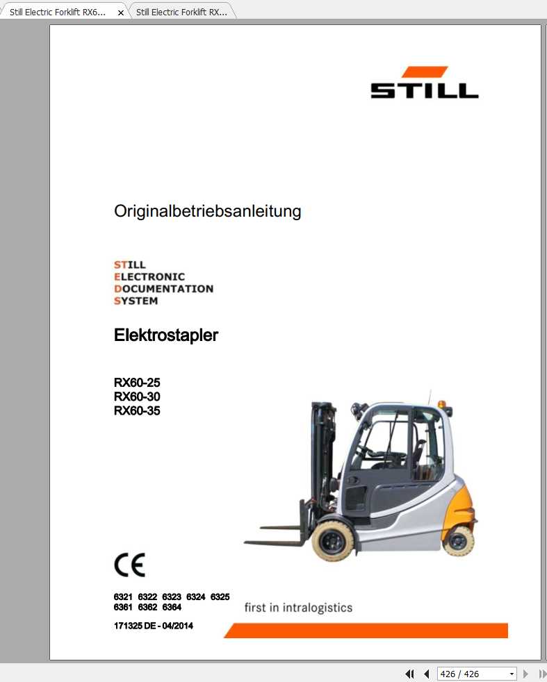 Still Electric Forklift RX60 25 RX60 30 RX60 35 6321 6324 6361 6364 User Manual DE 1