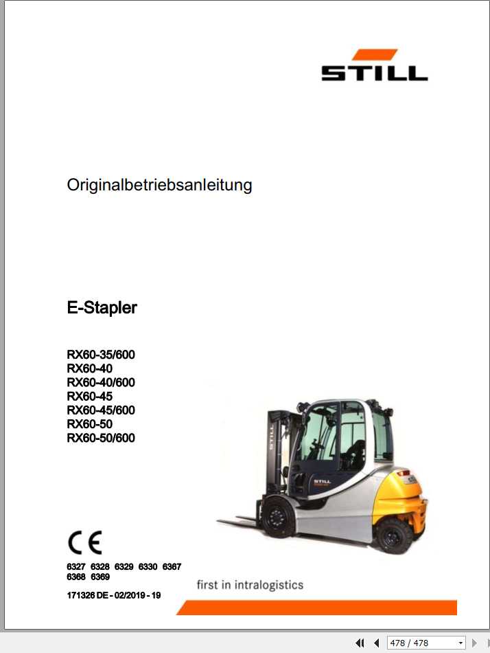 Still Electric Forklift RX60 40 RX60 30 RX60 35 6327 6330 6367 6369 User Manual DE 1