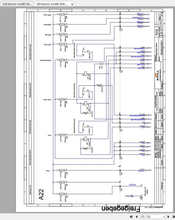 Still Electric Forklift RX60 6 8to Electrical Hydraulic Schematic DE 2