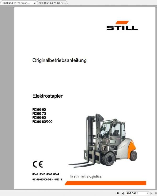 Still Electric Forklift RX60 60 RX60 70 RX60 80 6341 6344 User Manual DE 1