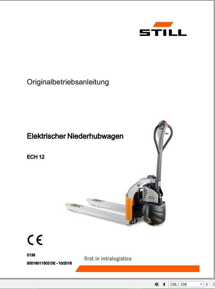 Still Electric Pallet Truck ECH12 Operating Manual DE 1