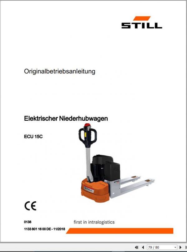 Still Electric Pallet Truck ECU 15C 0138 Operating Manual DE 1