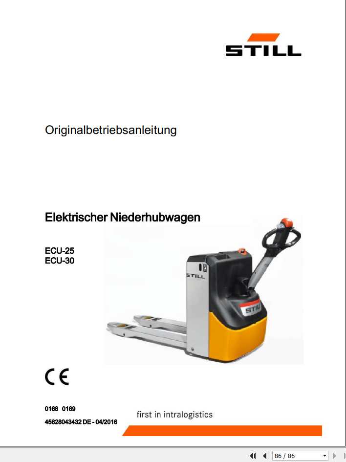 Still Electric Pallet Truck ECU 25 ECU 30 0168 0169 Operating Manual DE 1