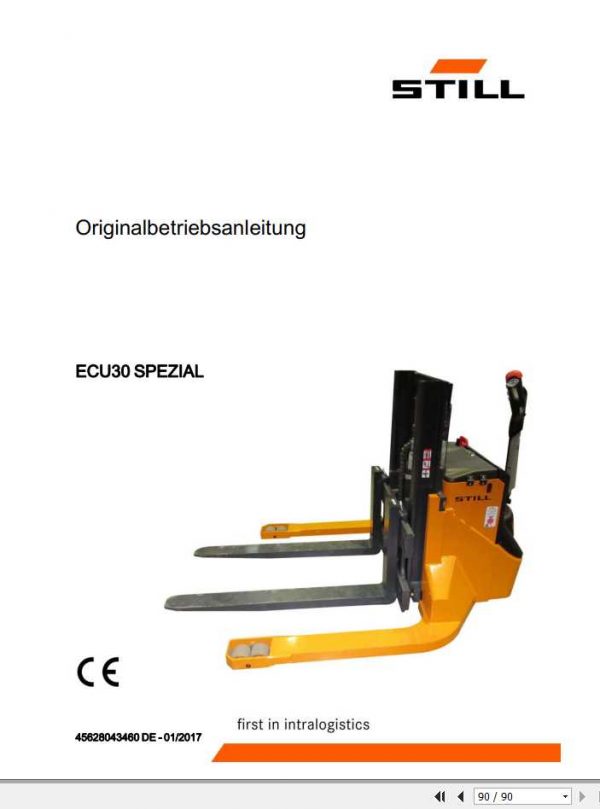 Still Electric Pallet Truck ECU 30 Special 0189 Operating Manual DE 1