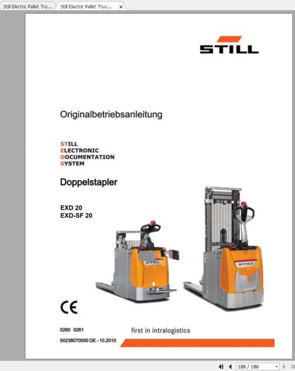 Still Electric Pallet Truck EXD SF 20 Operating Manuals DE 1