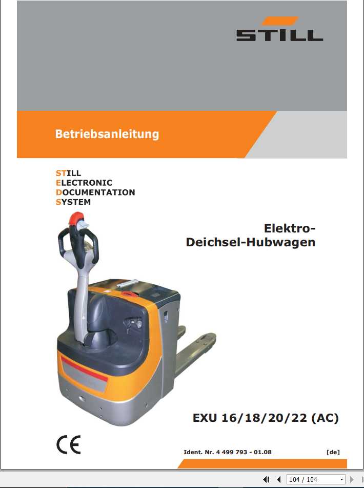 Still Electric Pallet Truck EXU 16 18 20 22 AC Operating Manual DE 1