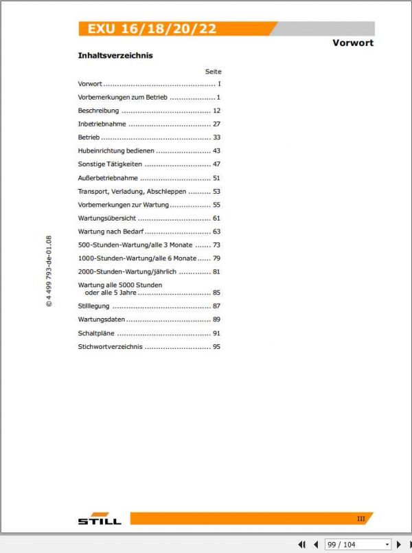 Still Electric Pallet Truck EXU 16 18 20 22 AC Operating Manual DE 2