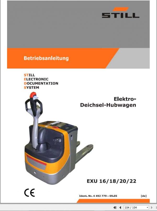 Still Electric Pallet Truck EXU 16 18 20 22 DC Operating Manual DE 1
