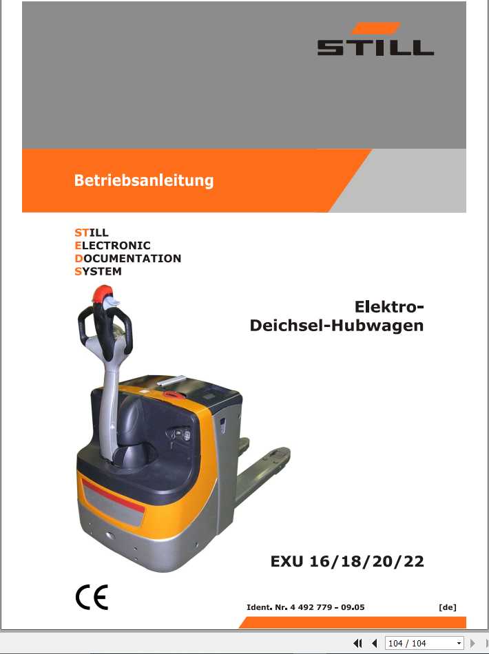 Still Electric Pallet Truck EXU 16 18 20 22 DC Operating Manual DE 1