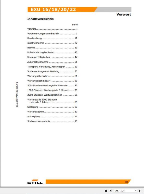 Still Electric Pallet Truck EXU 16 18 20 22 DC Operating Manual DE 2