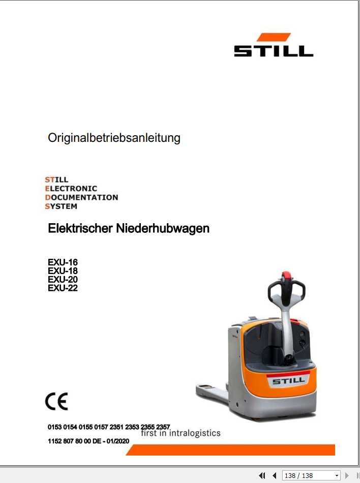 Still Electric Pallet Truck EXU 16 18 20 22 Li Ion Operating Manual DE 1