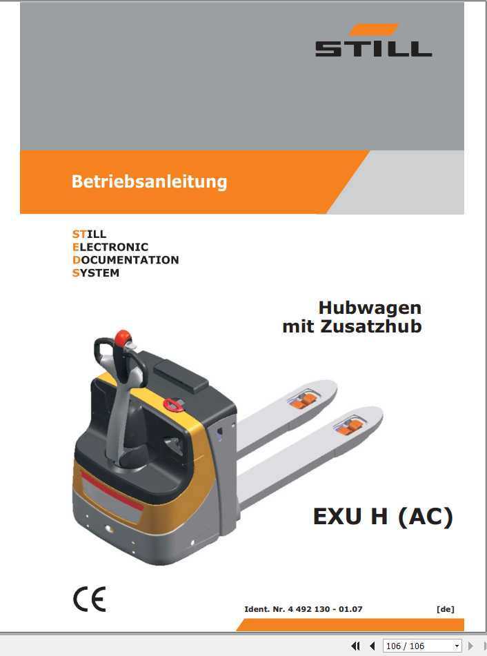 Still Electric Pallet Truck EXU H AC Operating Maintenance Manual DE 1