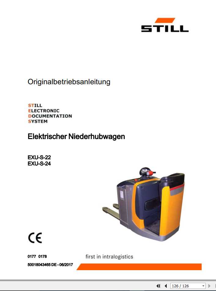 Still Electric Pallet Truck EXU S 22 EXU S 24 0177 0178 Operating Manual DE 1