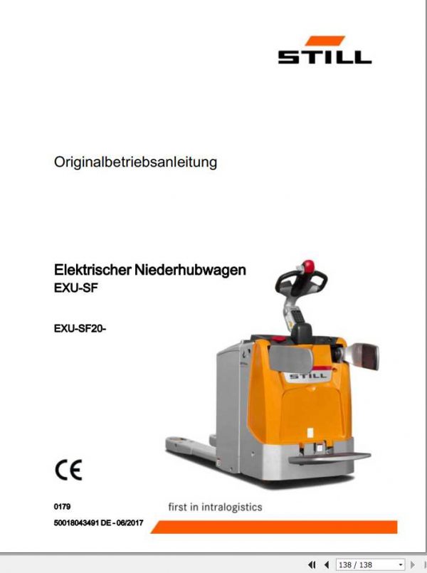 Still Electric Pallet Truck EXU SF 20 0179 Operating Manual DE 1