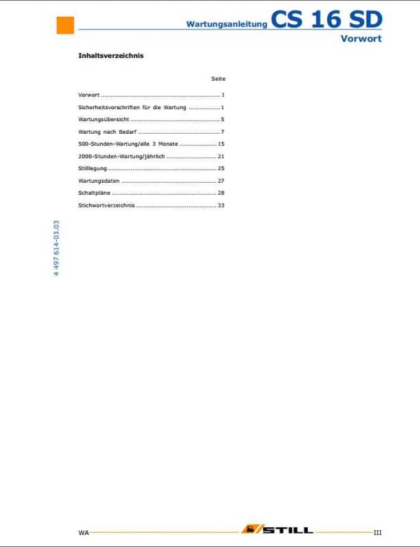 Still Electric Pedestrian Pallet Truck CS 16 SD 1036 Operating Manual DE 2