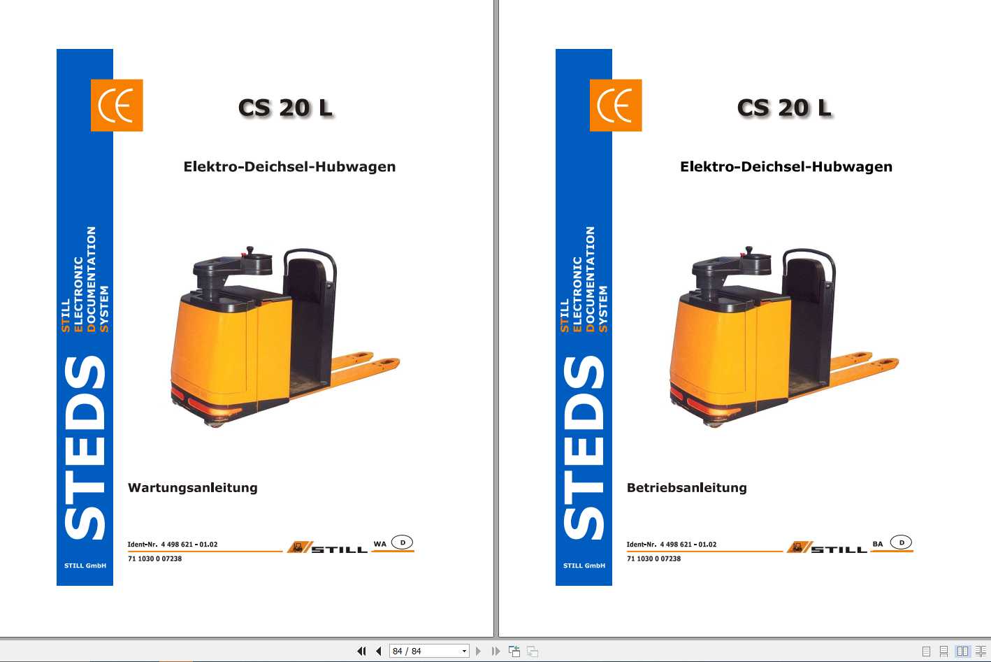 Still Electric Pedestrian Pallet Truck CS 20 L Operating Maintenance Manual DE 1