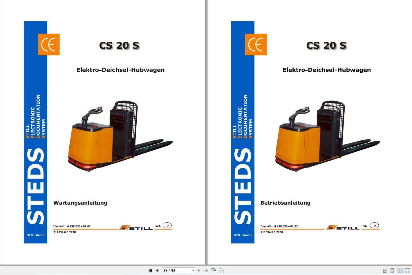 Still Electric Pedestrian Pallet Truck CS 20 S Operating Maintenance Manual DE 1