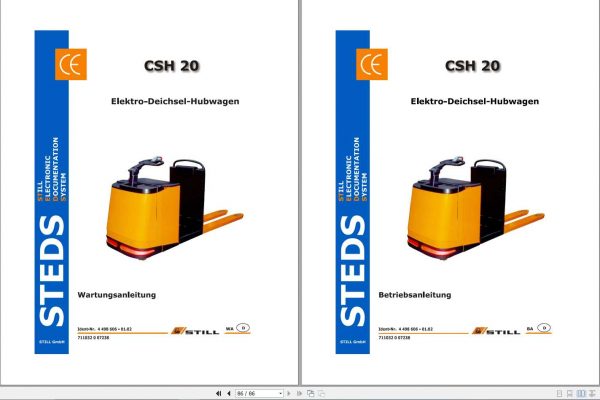 Still Electric Pedestrian Pallet Truck CSH 20 Operating Maintenance Manual DE 1