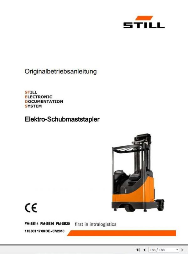 Still Electric Reach Truck FM SE14 FM SE16 FM SE20 1890 1892 Operating Manual DE 1