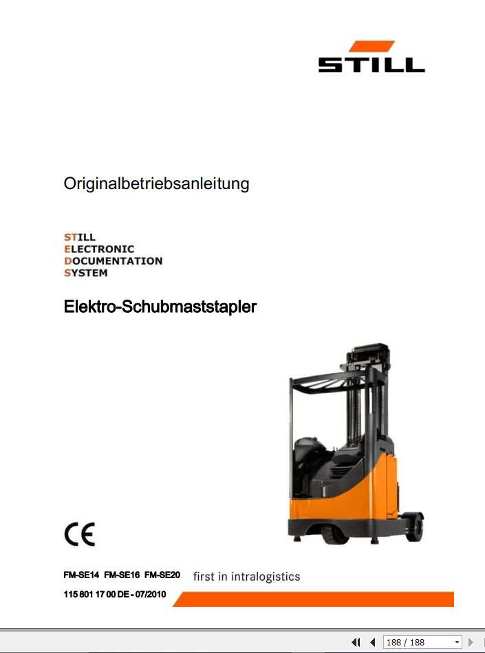 Still Electric Reach Truck FM SE14 FM SE16 FM SE20 1890 1892 Operating Manual DE 1