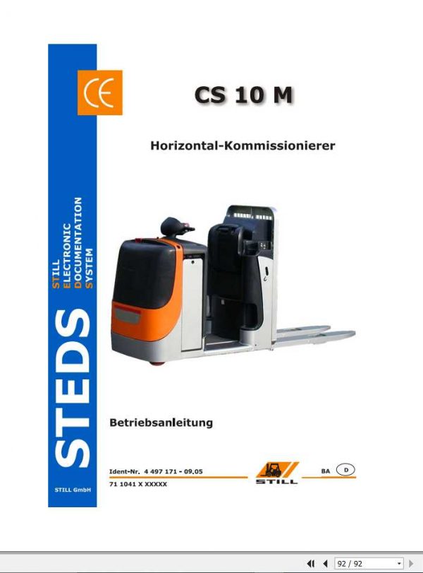 Still Horizontal Order Picker CS 10 M 1041 Operating Manual DE 1