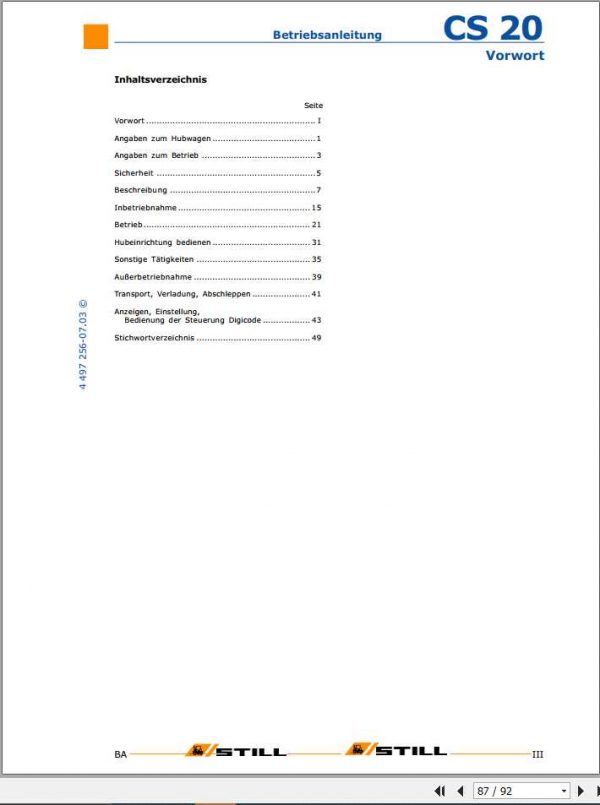Still Horizontal Order Picker CS 20 1040 Operating Manual DE 2
