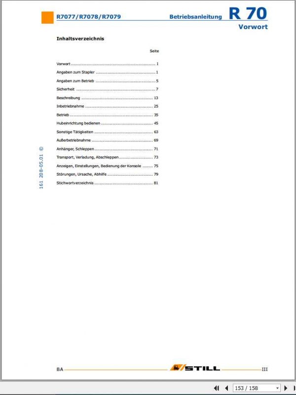 Still LPG Forklift R70 16T R70 18T R70 20T 7077 7079 User Manual DE 2
