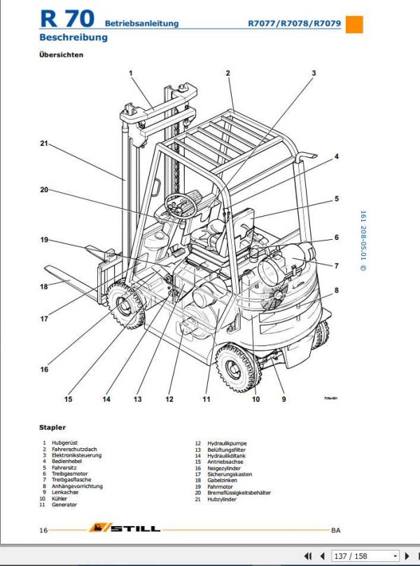 Still LPG Forklift R70 16T R70 18T R70 20T 7077 7079 User Manual DE 3