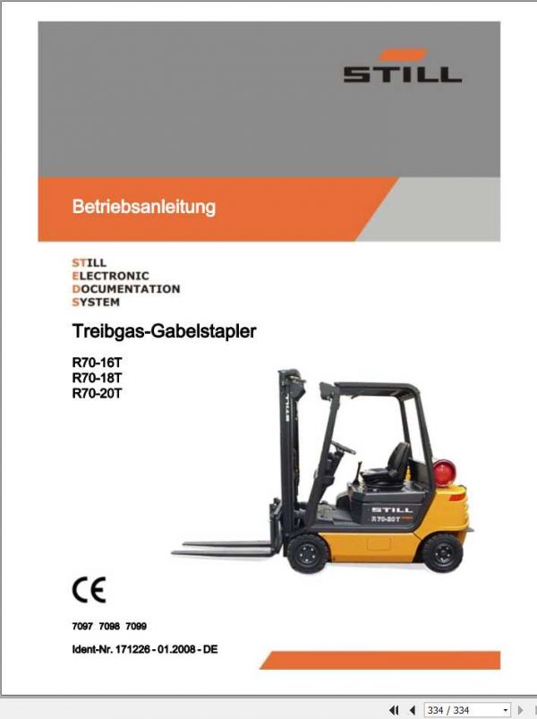 Still LPG Forklift R70 16T R70 18T R70 20T 7097 7099 User Manual DE 1