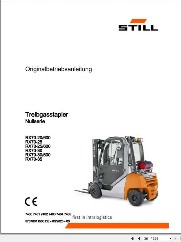 Still LPG Forklift RX70 20 35 STILL Driver Line Step B 7400 7405 User Manual DE 1