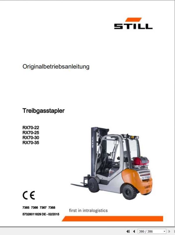 Still LPG Forklift RX70 22 RX70 25 RX70 30 RX70 35 Facelift 2015 7365 7368 User Manual DE 1