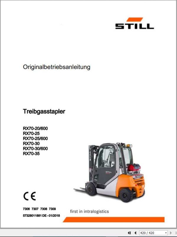 Still LPG Forklift RX70 25 RX70 30 RX70 35 7306 7309 User Manual DE 1