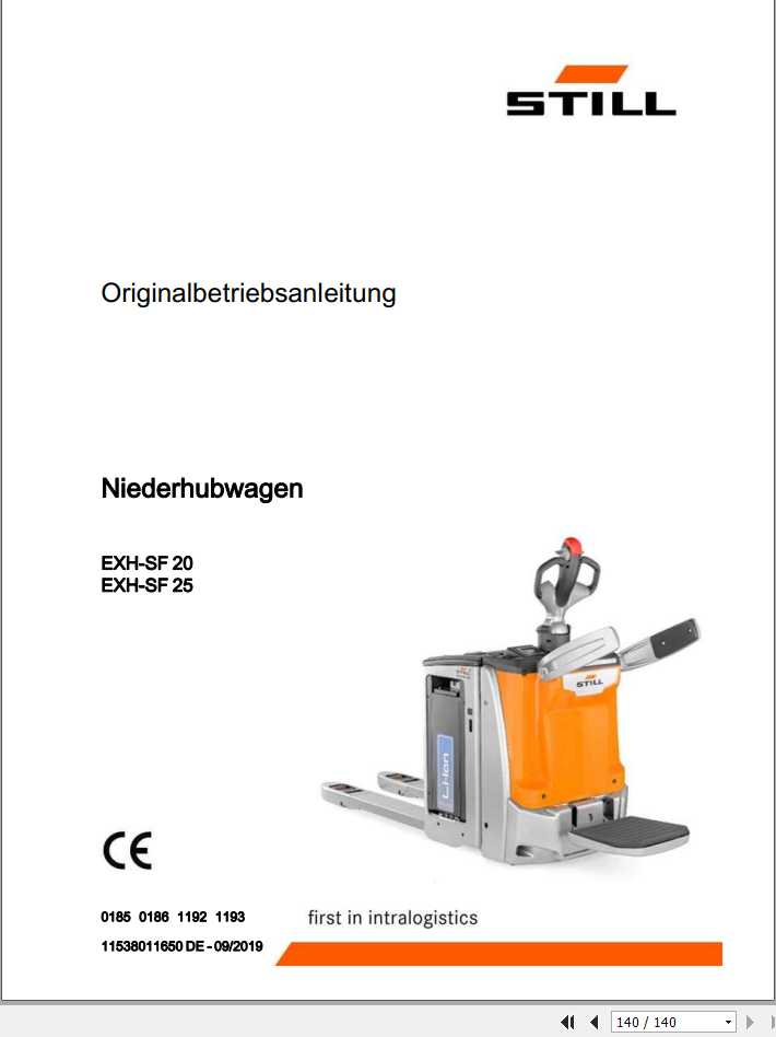 Still Low Lift Truck EXH SF 20 25 0185 0186 1192 1193 Operating Manual DE 1