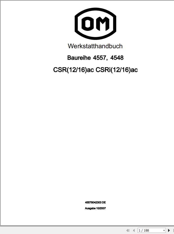 Still OM Pimespo CSR12 16ac CSRi12 16ac Series 4557 4548 Forklift Workshop Manual DE 1