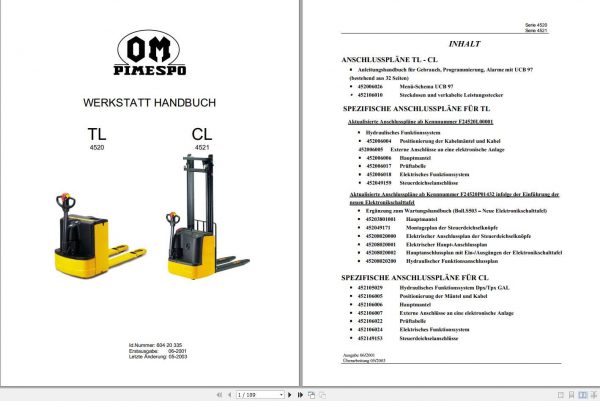 Still OM Pimespo Electric Pallet Stacker TL 4520 CL 4521 Workshop Manual DE 1