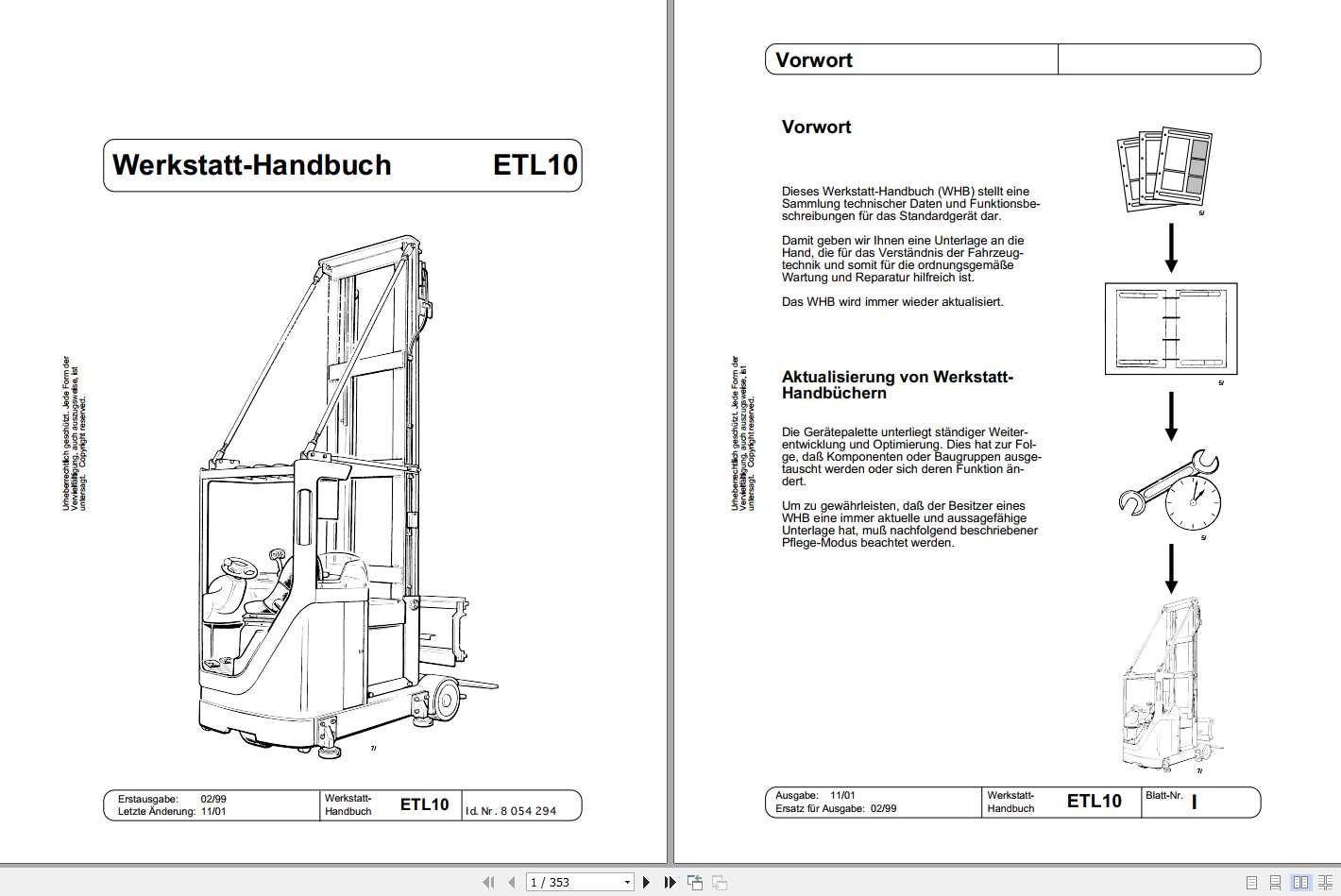 Still OM Pimespo Electric Side Loader Forklift ETL10 Workshop Manual DE 1