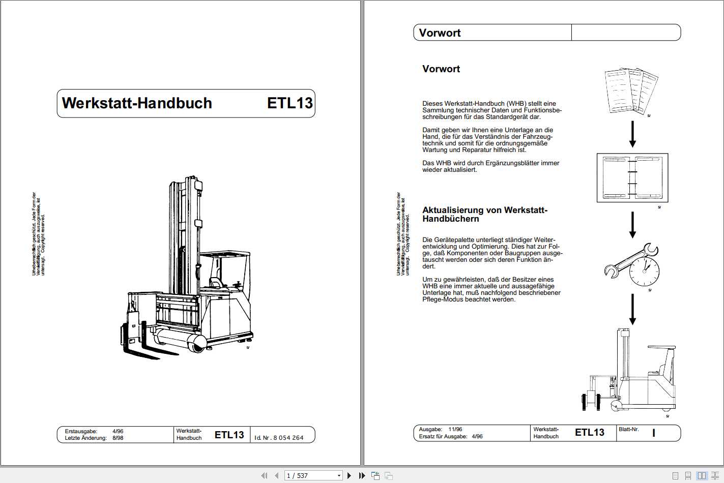 Still OM Pimespo Electric Side Loader Forklift ETL13 Workshop Manual DE 1