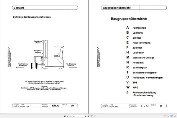 Still OM Pimespo Electric Side Loader Forklift ETL13 Workshop Manual DE 2