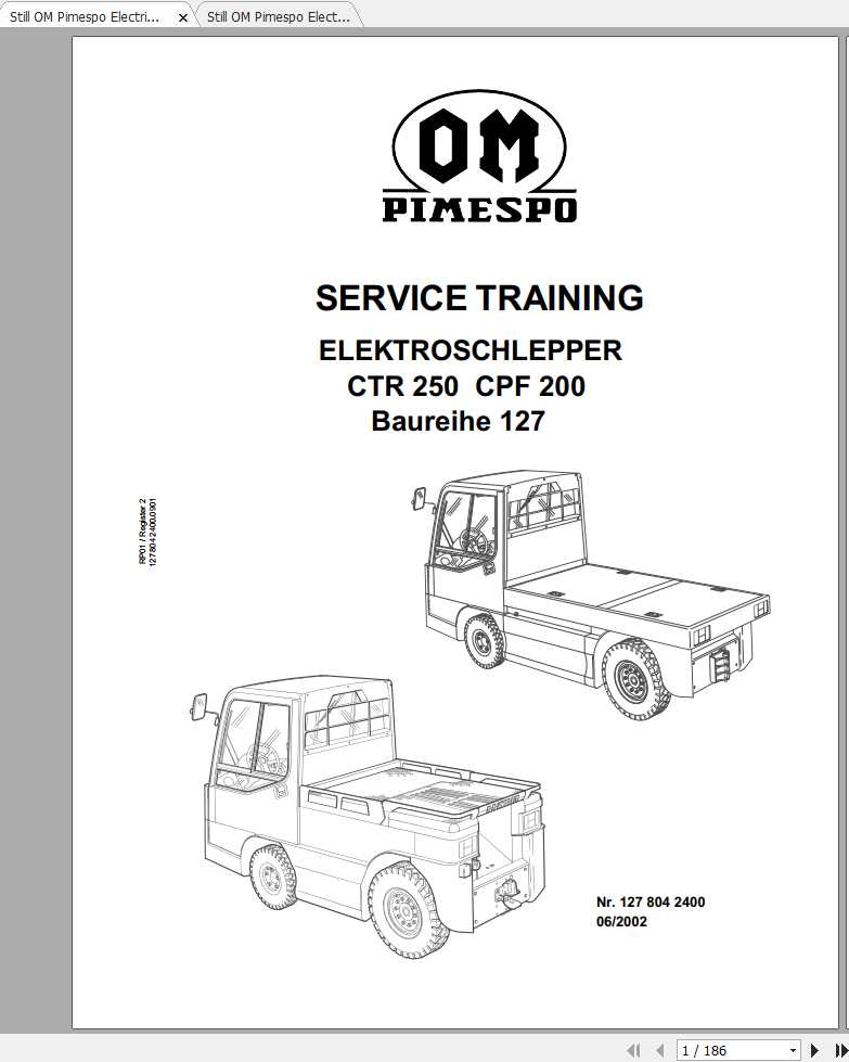 Still OM Pimespo Electric Tow Tractor CTR250 CPF200 Workshop Manual Service Training DE 1